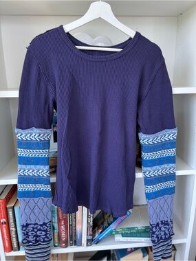 We The Free Close Fit Long Sleeve Top with Knitted Sleeves & Thumb Holes XL